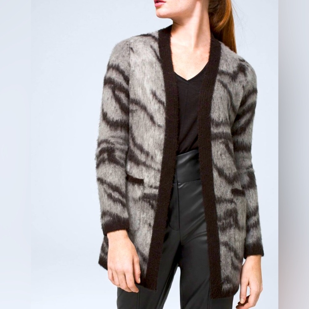 White House Black Market Alpaca Wool Blend Tiger Print Kimono Cover-up Sweater S